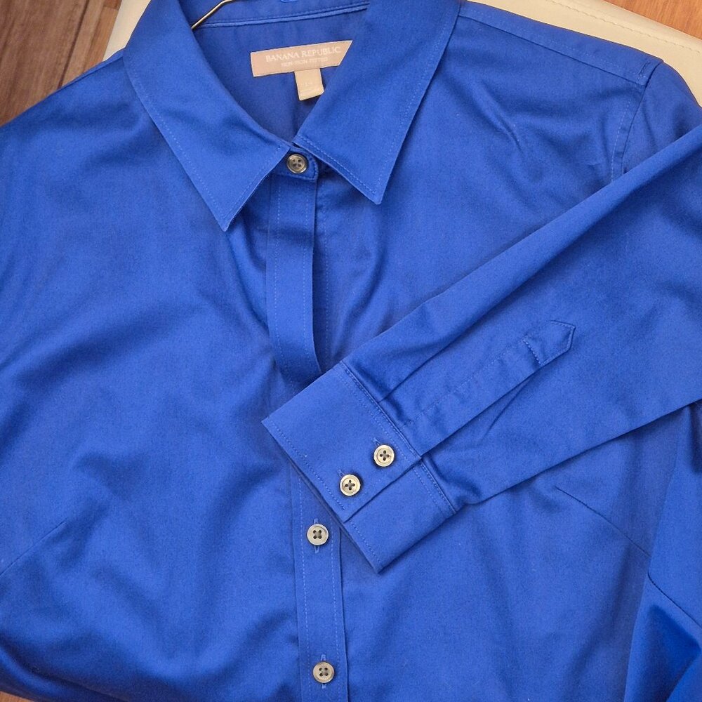 Banana Republic Royal blue Fitted Button Down Shirt Size 14 - Picture 4 of 12